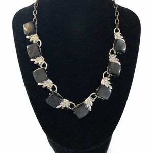 Vintage Gray Lucite & Silver Tone Leaf Link Necklace